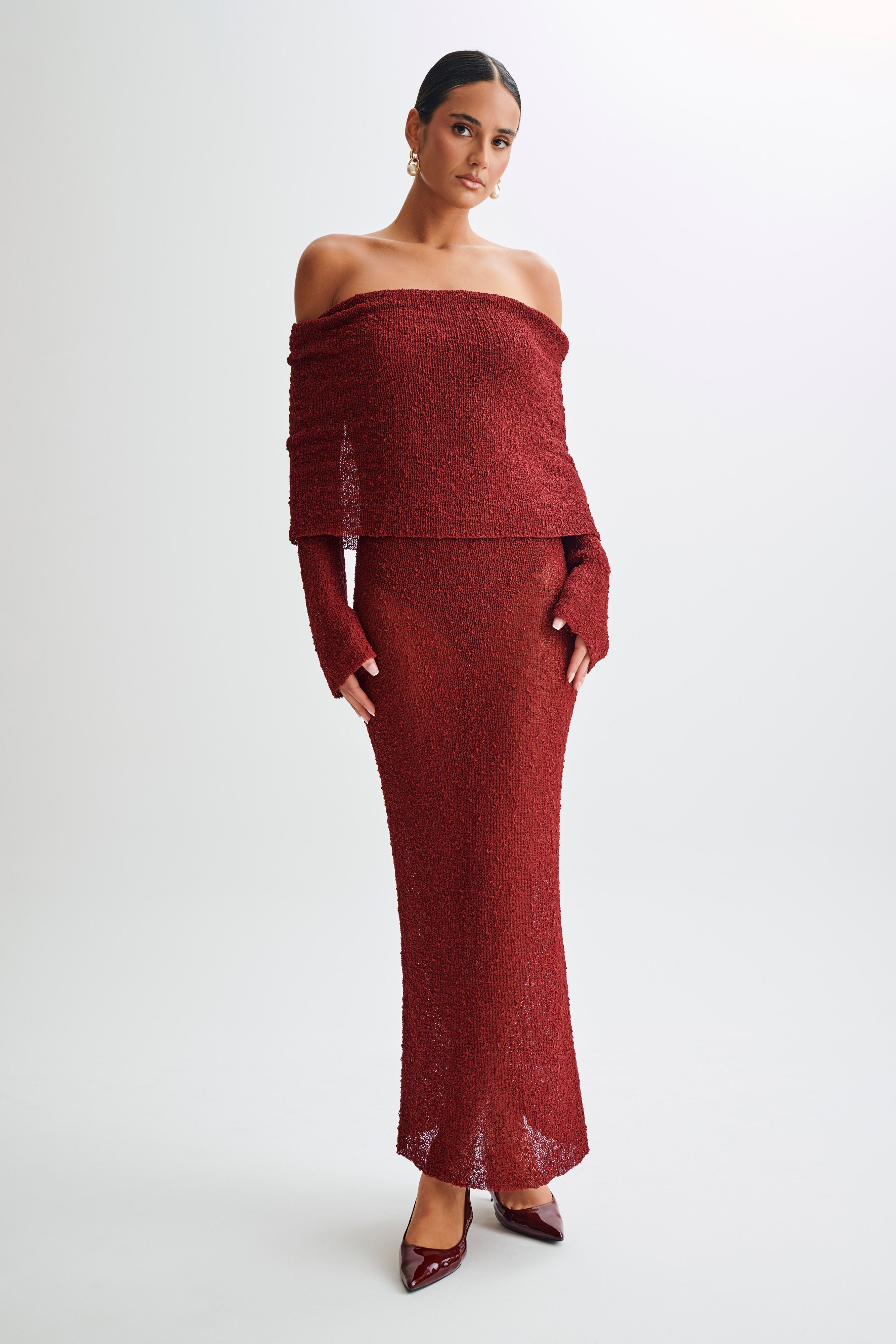 Marisol Off Shoulder Boucle Maxi Dress