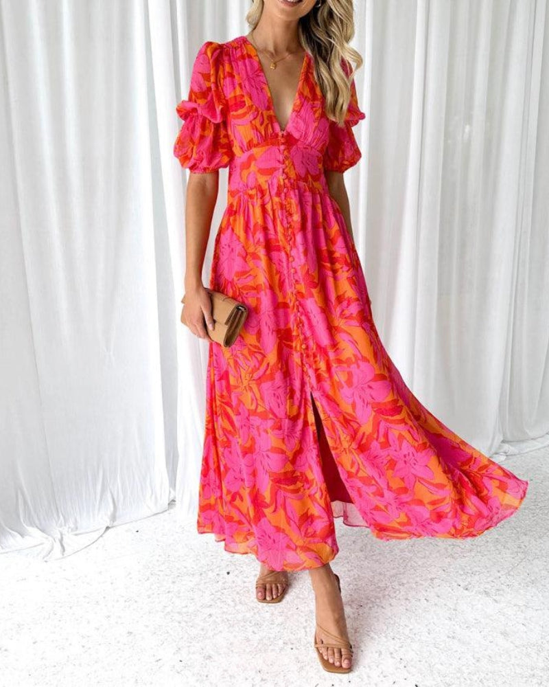 Cecile Pink-Red Maxi Dress