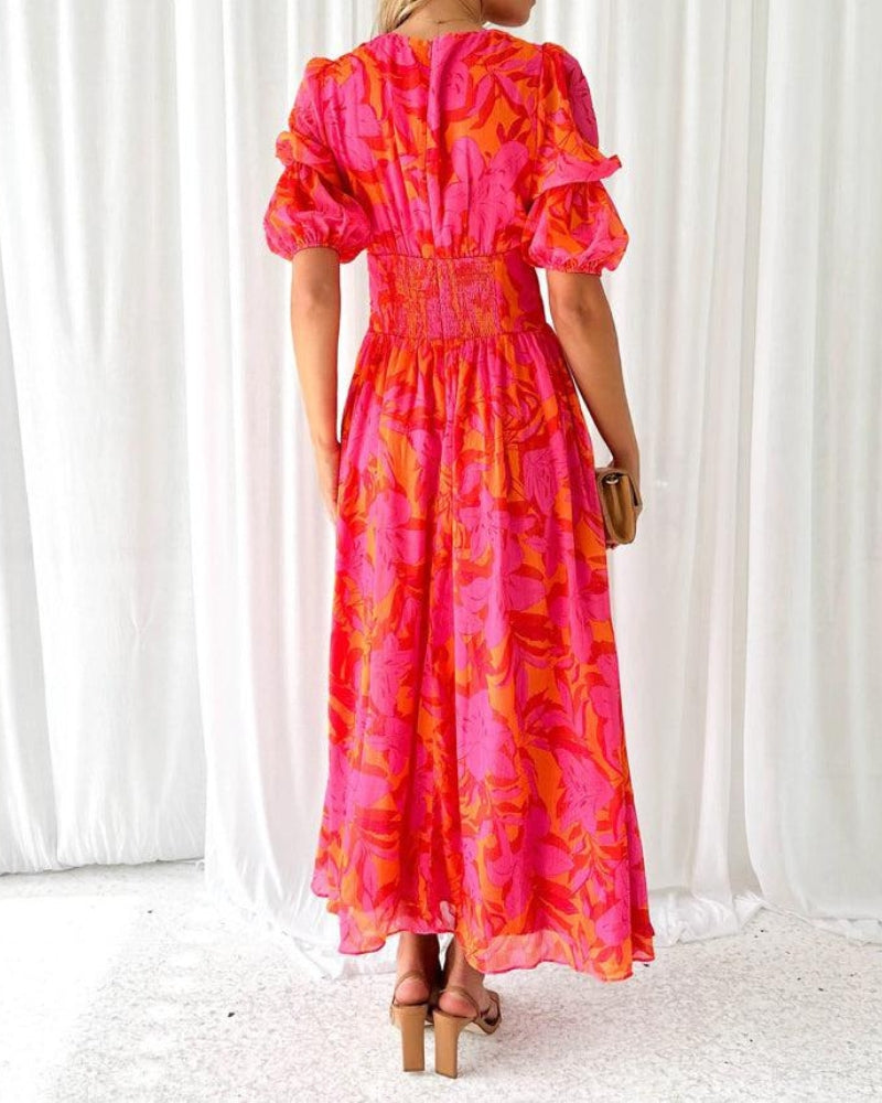 Cecile Pink-Red Maxi Dress