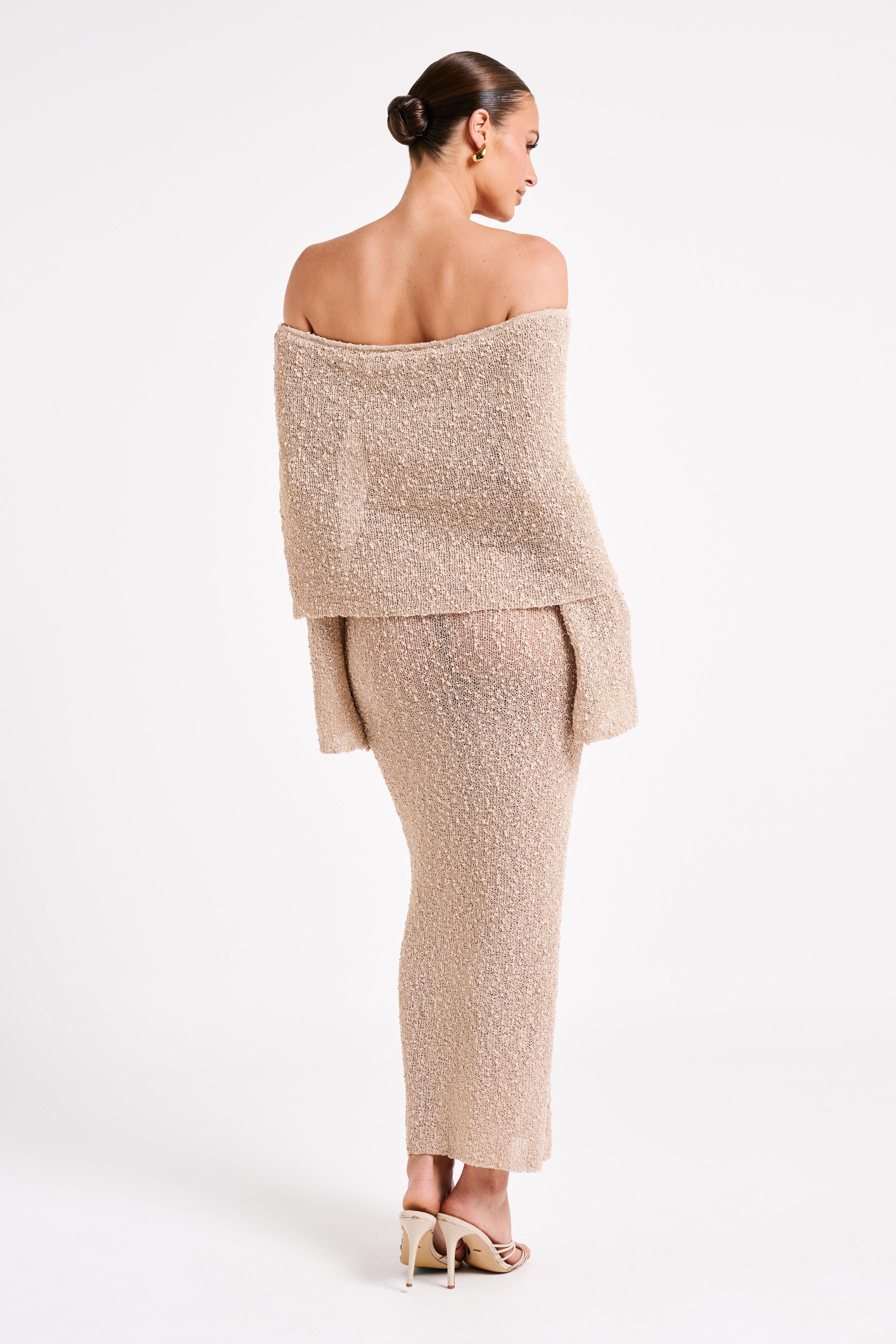 Marisol Off Shoulder Boucle Maxi Dress