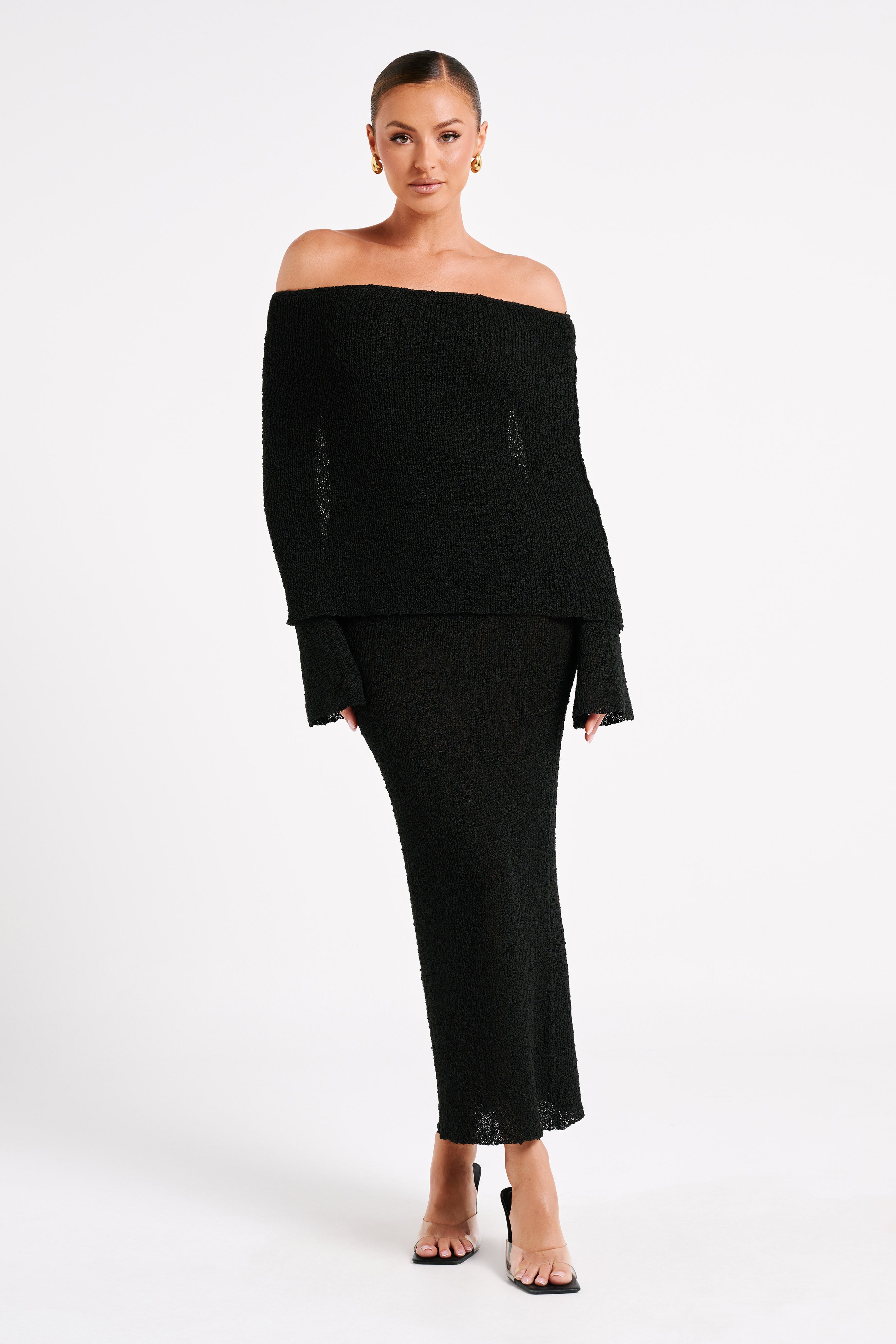 Marisol Off Shoulder Boucle Maxi Dress