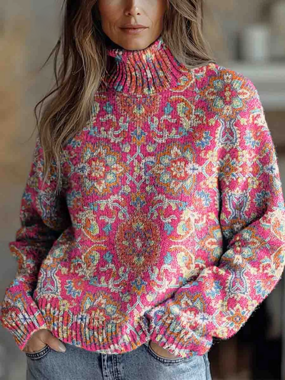 LUCY™ – Chic Vintage Floral Turtleneck