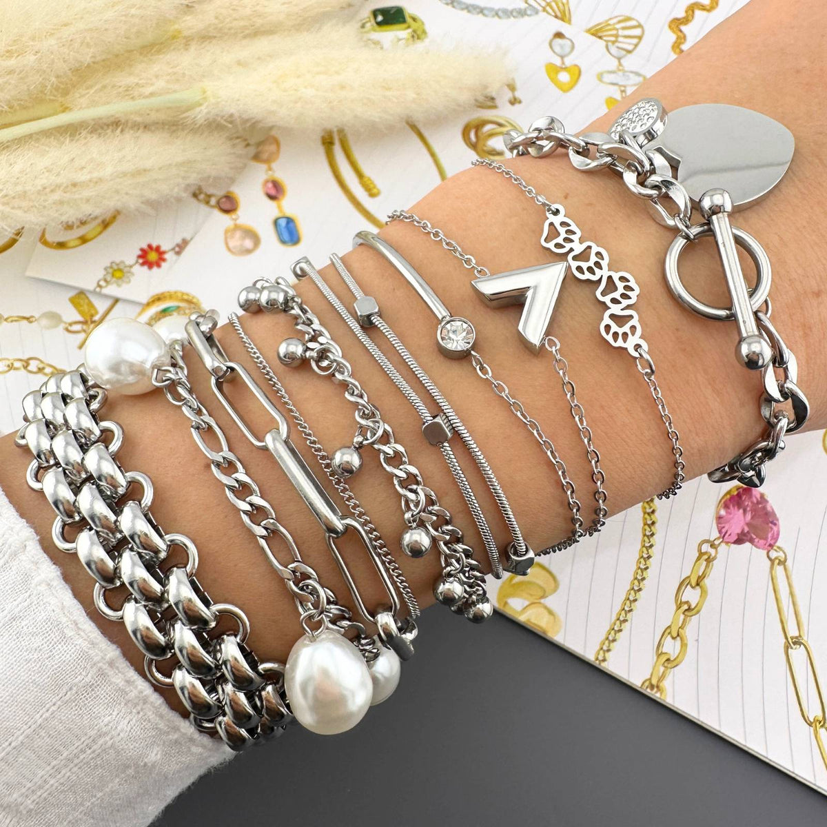 Crystal Silver Heart Bracelet