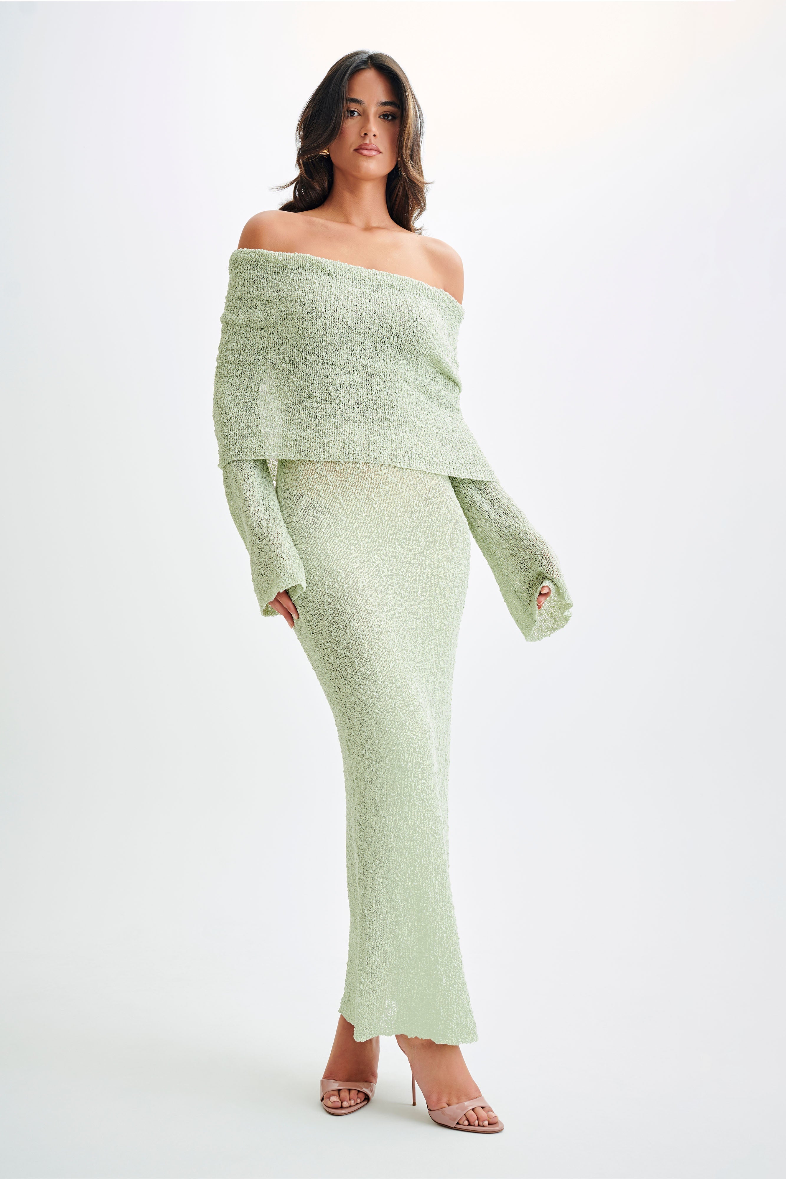 Marisol Off Shoulder Boucle Maxi Dress