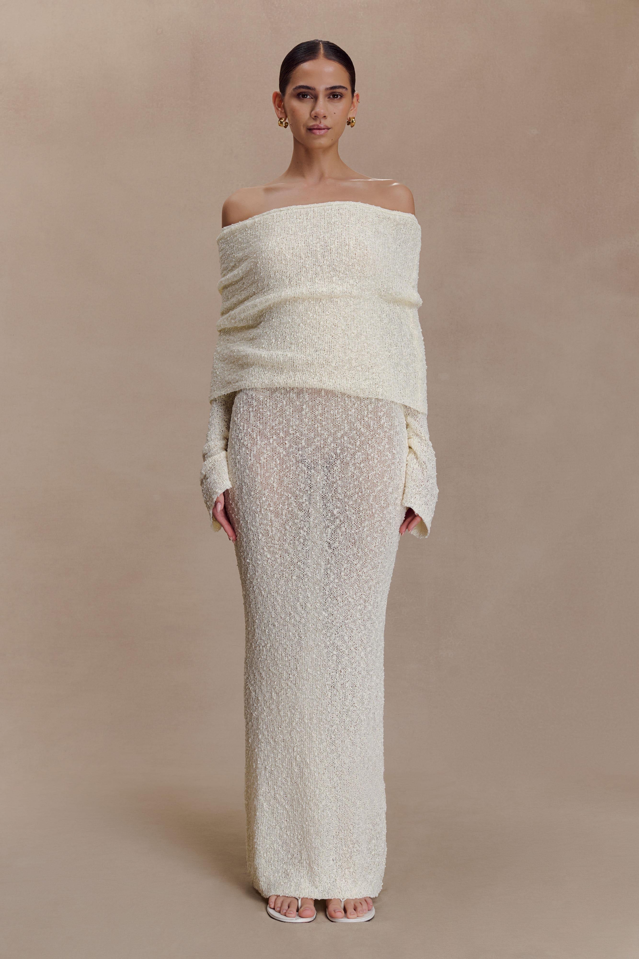 Marisol Off Shoulder Boucle Maxi Dress