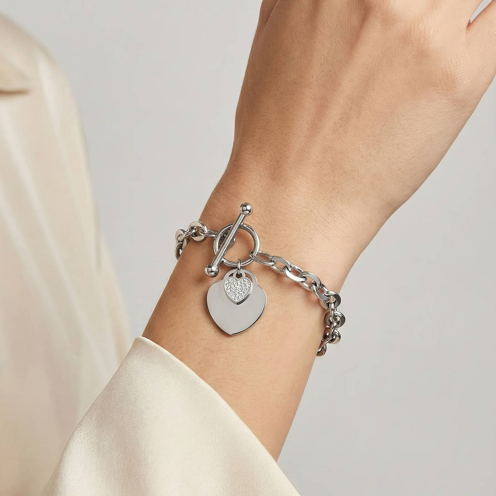 Crystal Silver Heart Bracelet