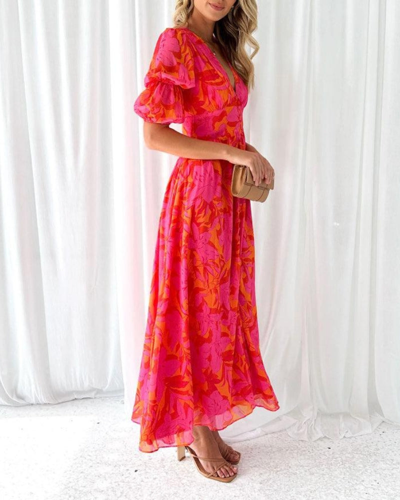 Cecile Pink-Red Maxi Dress