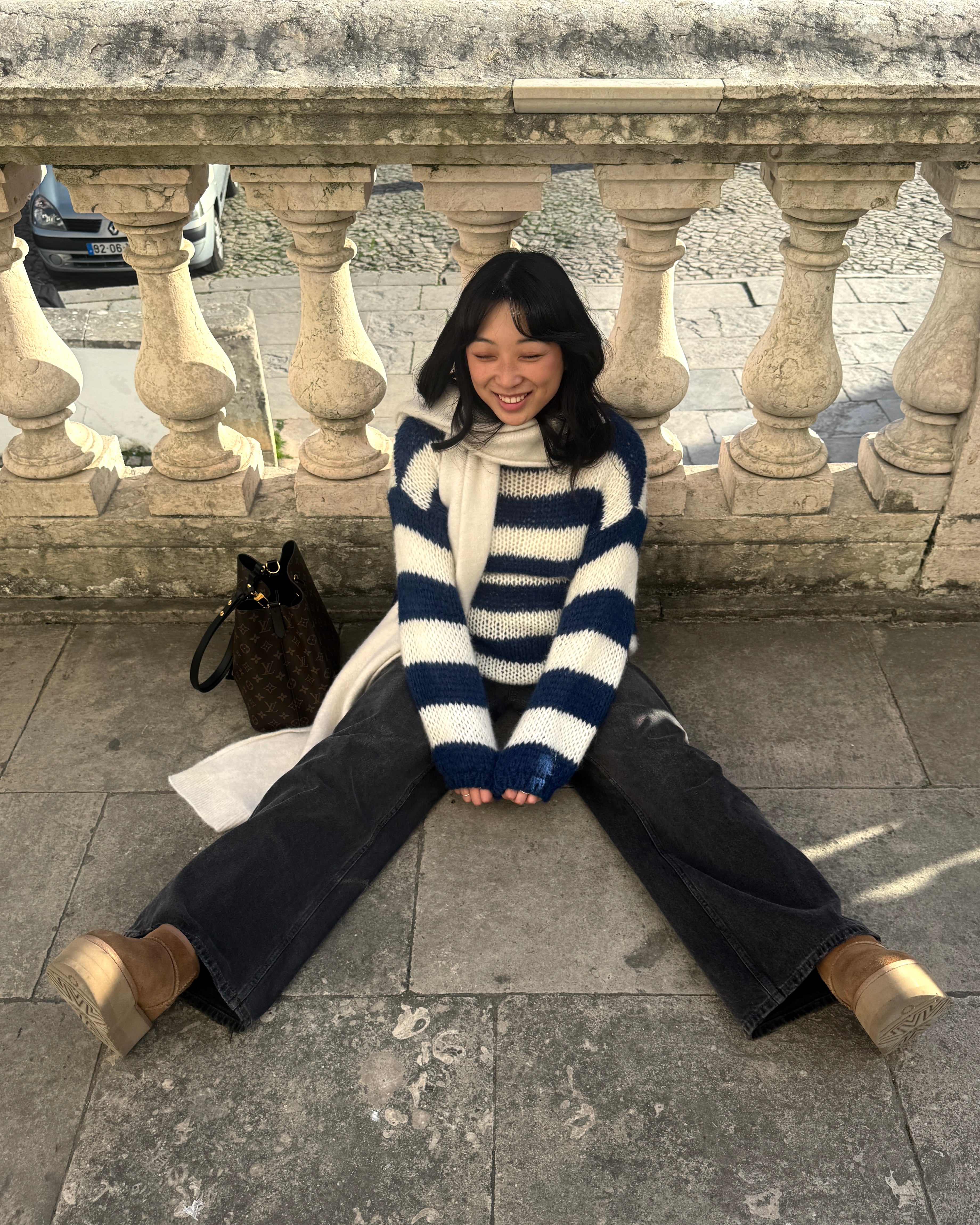 Anna Knitted Sweater - White/Blue