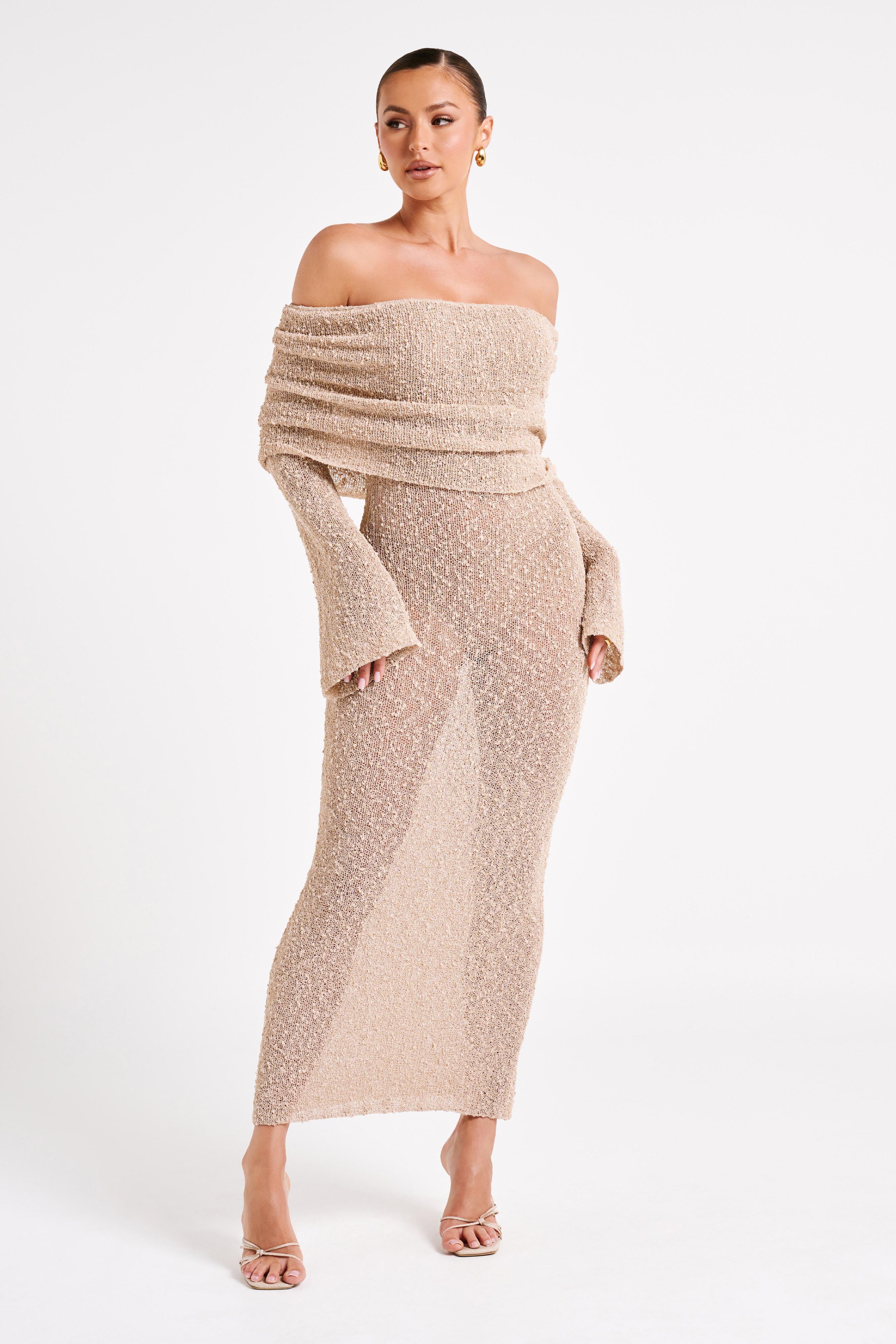Marisol Off Shoulder Boucle Maxi Dress