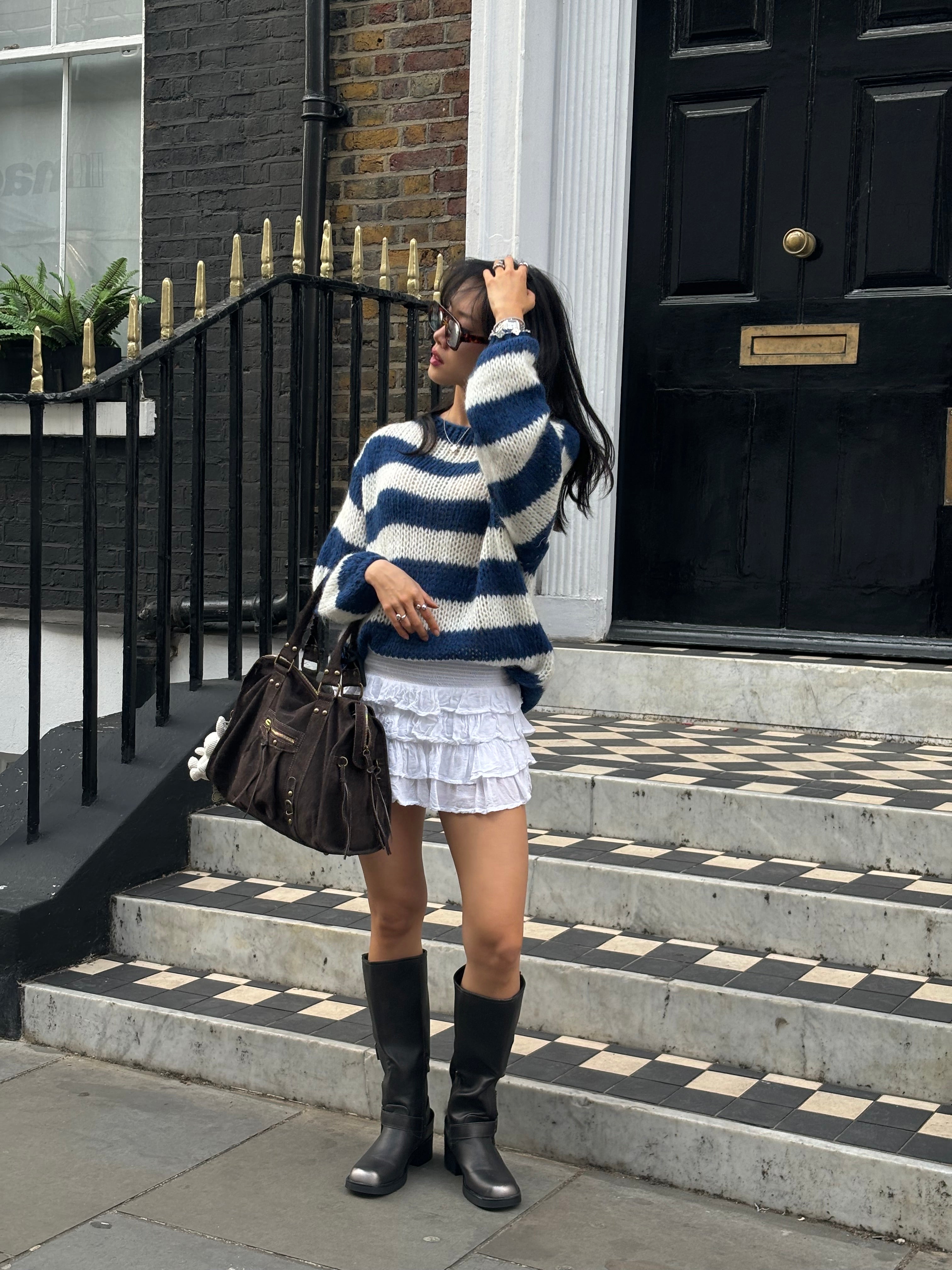 Anna Knitted Sweater - White/Blue