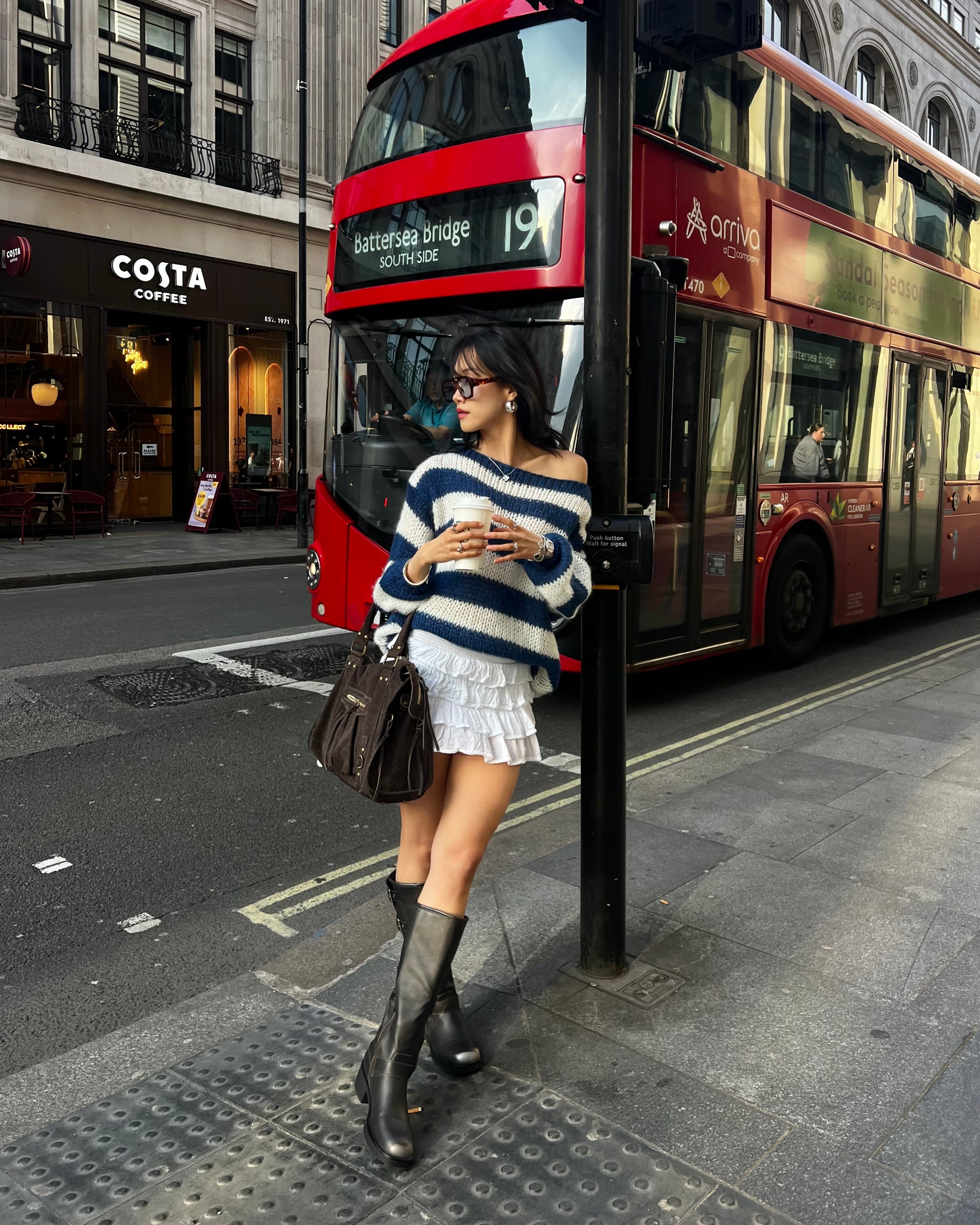 Anna Knitted Sweater - White/Blue